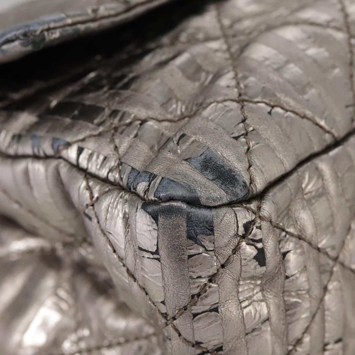 CHANEL Matelasse 25.5 Double Chain Bag Coated leather Silver tone CC PP046