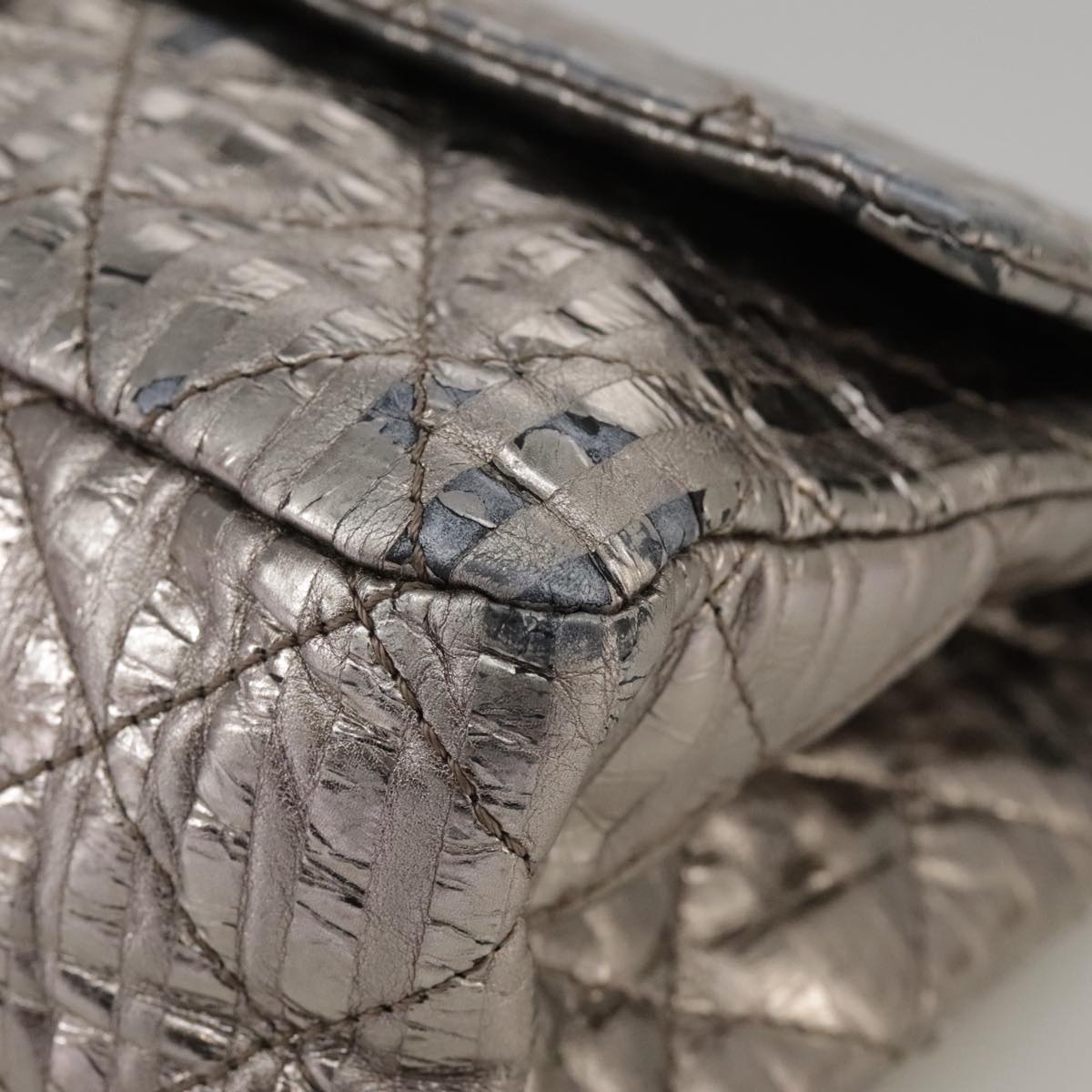 CHANEL Matelasse 25.5 Double Chain Bag Coated leather Silver tone CC PP046
