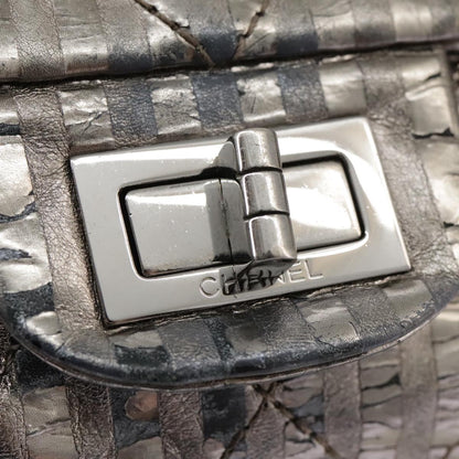 CHANEL Matelasse 25.5 Double Chain Bag Coated leather Silver tone CC PP046