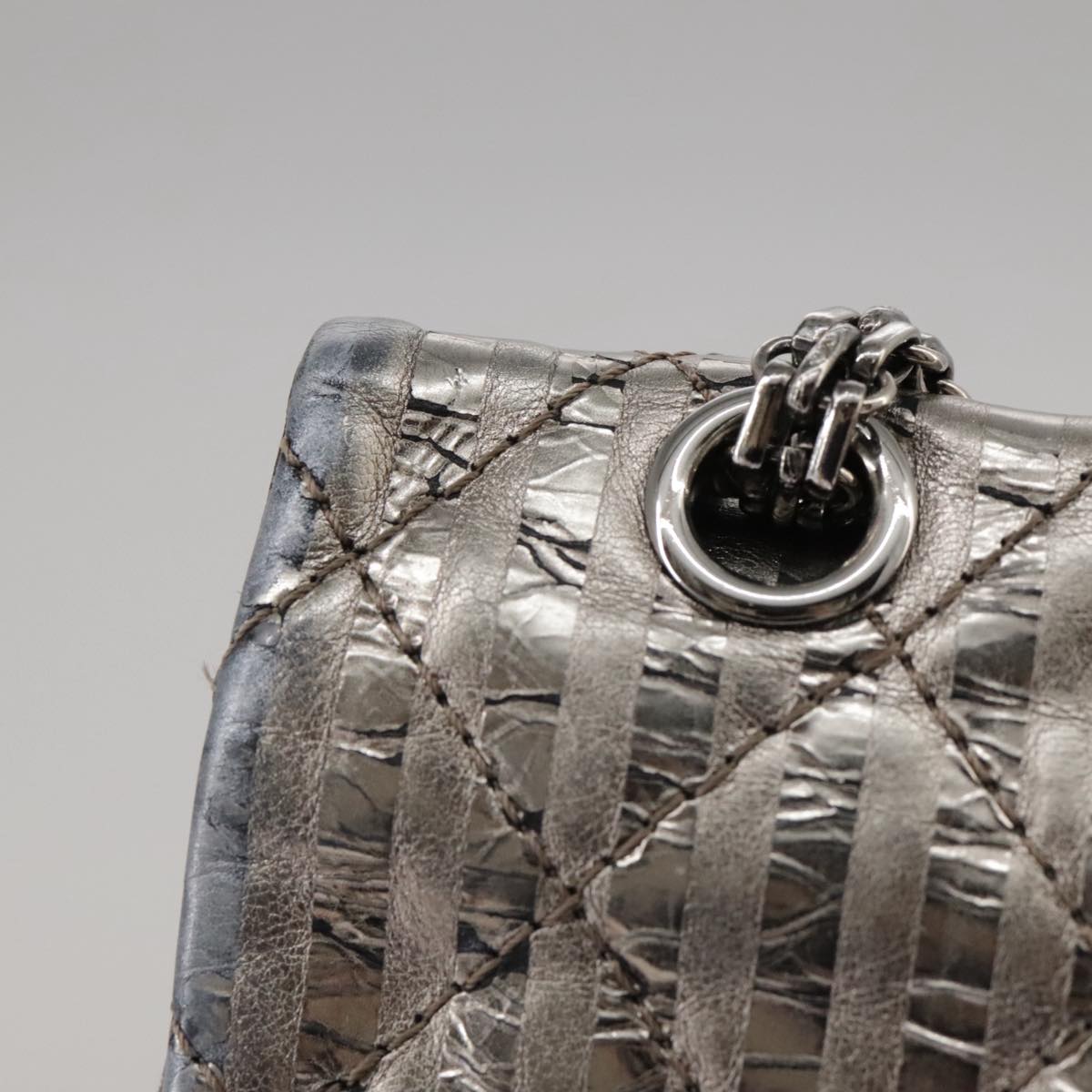 CHANEL Matelasse 25.5 Double Chain Bag Coated leather Silver tone CC PP046
