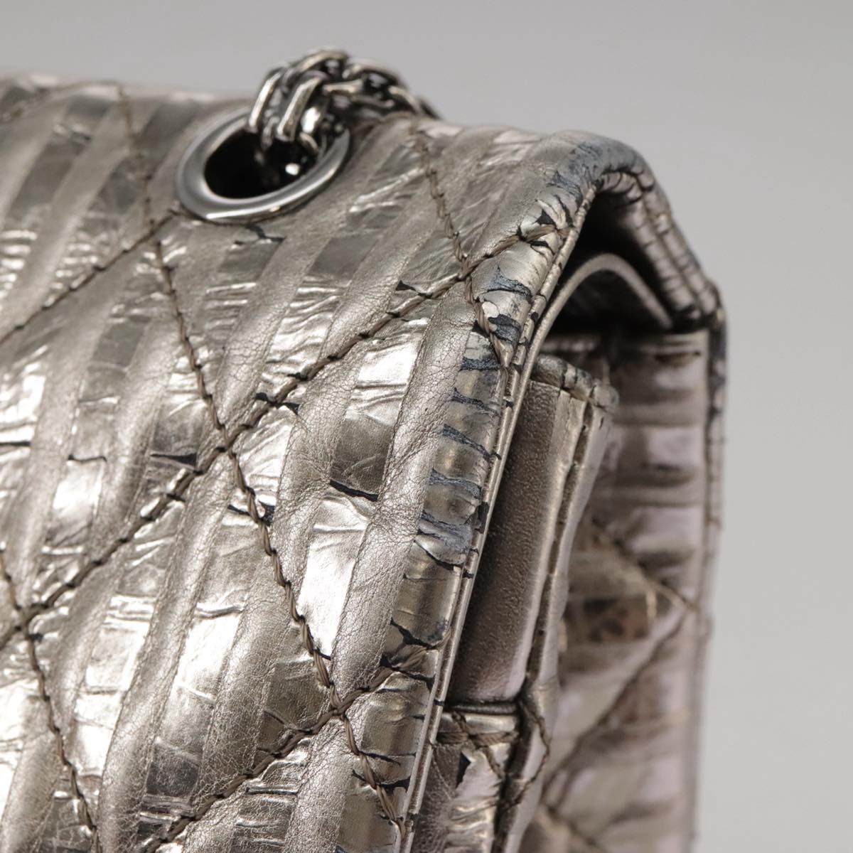CHANEL Matelasse 25.5 Double Chain Bag Coated leather Silver tone CC PP046