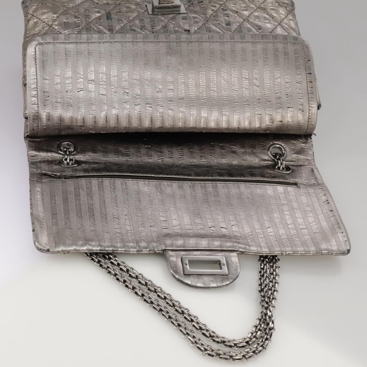 CHANEL Matelasse 25.5 Double Chain Bag Coated leather Silver tone CC PP046