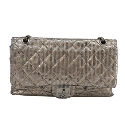 CHANEL Matelasse 25.5 Double Chain Bag Coated leather Silver tone CC PP046