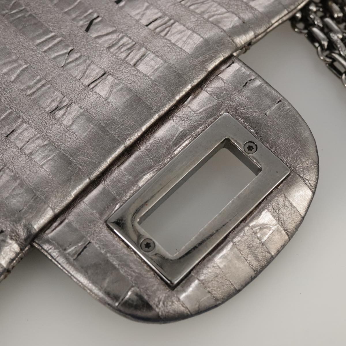CHANEL Matelasse 25.5 Double Chain Bag Coated leather Silver tone CC PP046
