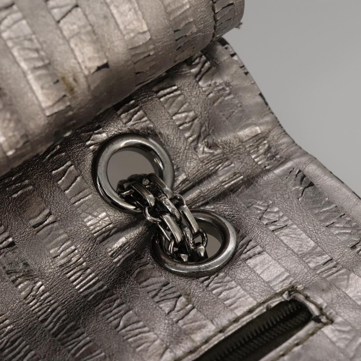 CHANEL Matelasse 25.5 Double Chain Bag Coated leather Silver tone CC PP046