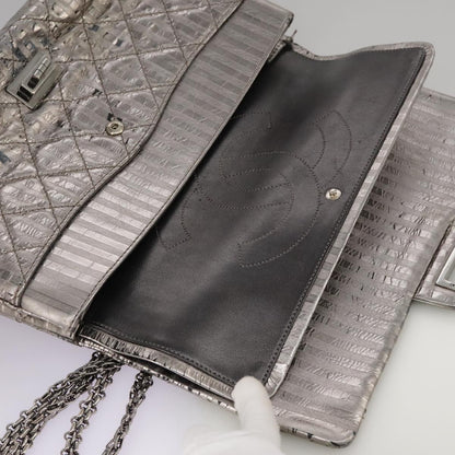 CHANEL Matelasse 25.5 Double Chain Bag Coated leather Silver tone CC PP046
