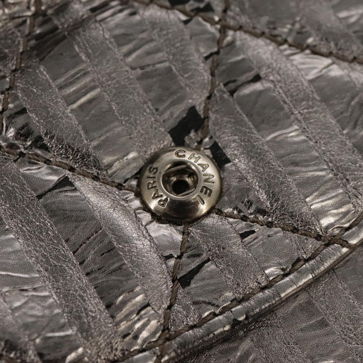CHANEL Matelasse 25.5 Double Chain Bag Coated leather Silver tone CC PP046