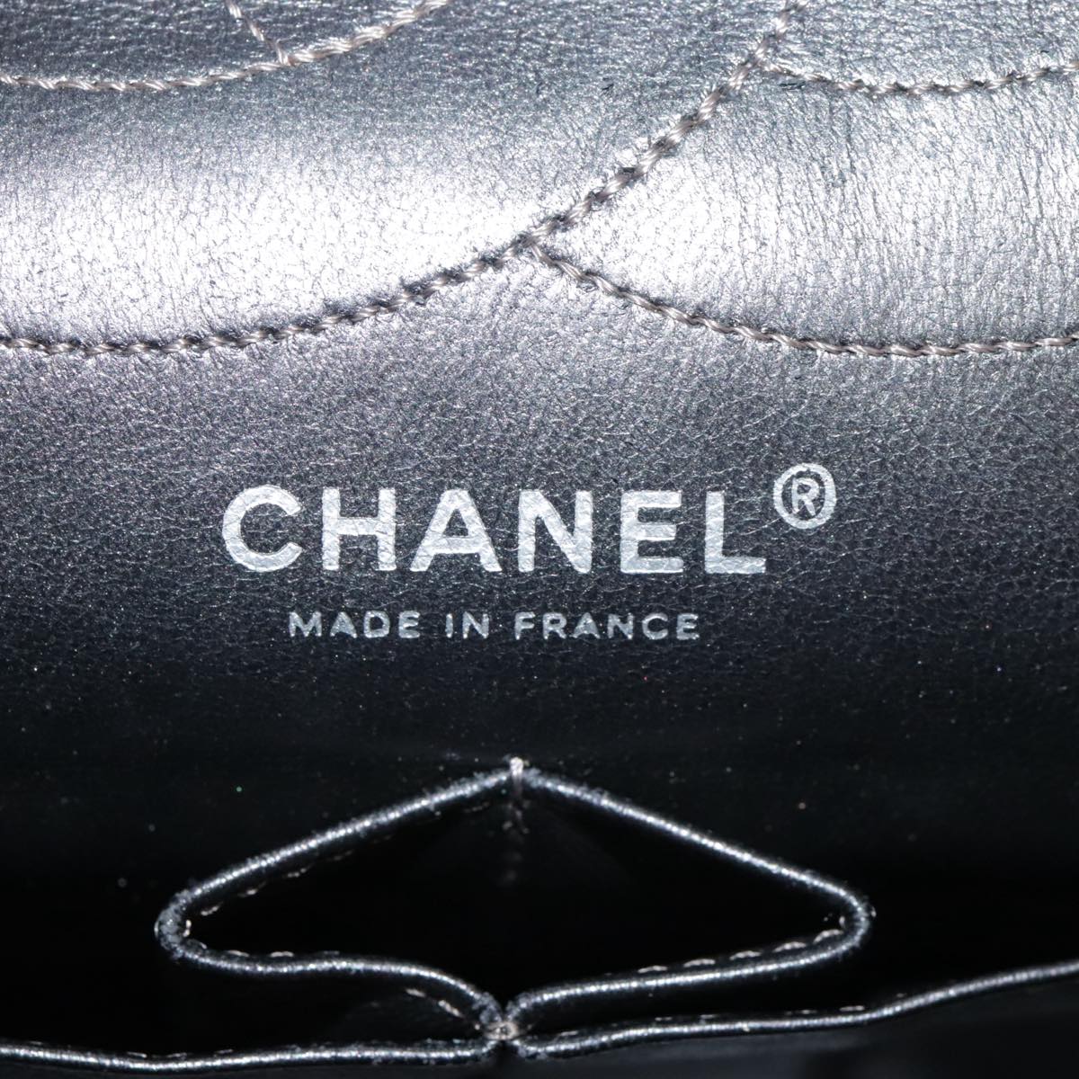 CHANEL Matelasse 25.5 Double Chain Bag Coated leather Silver tone CC PP046