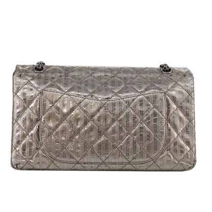 CHANEL Matelasse 25.5 Double Chain Bag Coated leather Silver tone CC PP046