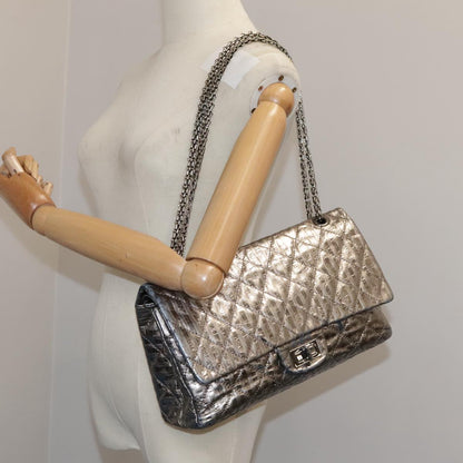 CHANEL Matelasse 25.5 Double Chain Bag Coated leather Silver tone CC PP046