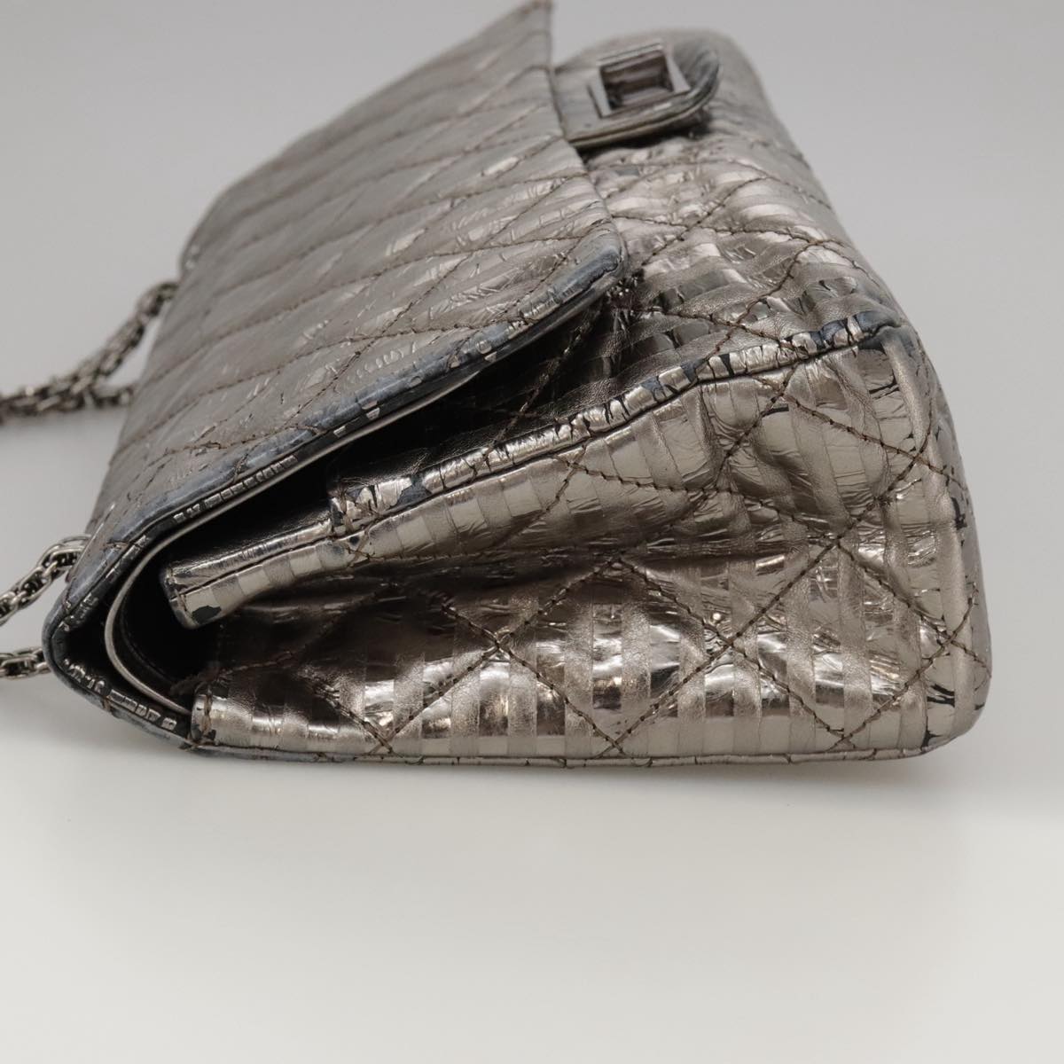 CHANEL Matelasse 25.5 Double Chain Bag Coated leather Silver tone CC PP046