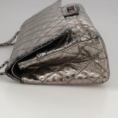 CHANEL Matelasse 25.5 Double Chain Bag Coated leather Silver tone CC PP046