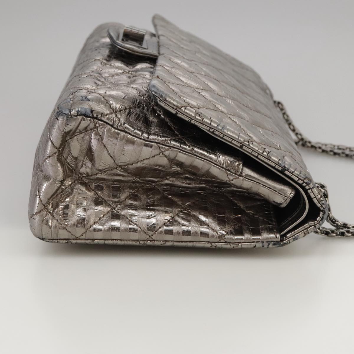 CHANEL Matelasse 25.5 Double Chain Bag Coated leather Silver tone CC PP046