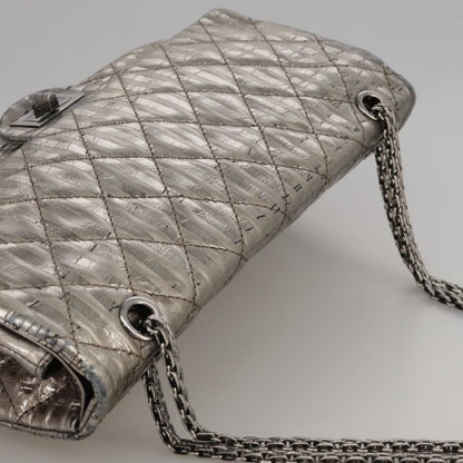 CHANEL Matelasse 25.5 Double Chain Bag Coated leather Silver tone CC PP046