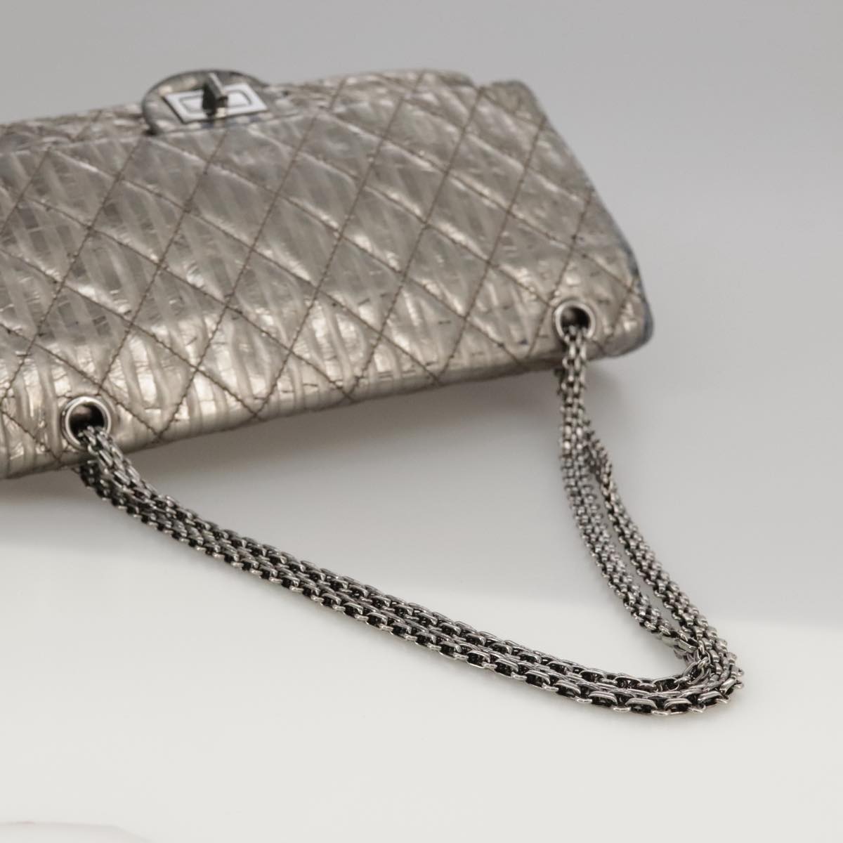 CHANEL Matelasse 25.5 Double Chain Bag Coated leather Silver tone CC PP046