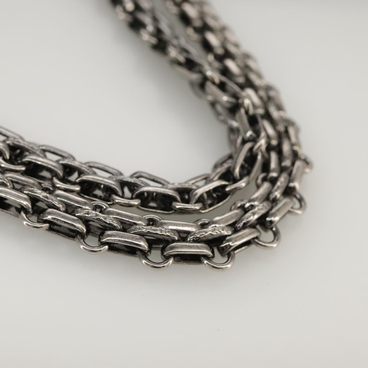 CHANEL Matelasse 25.5 Double Chain Bag Coated leather Silver tone CC PP046