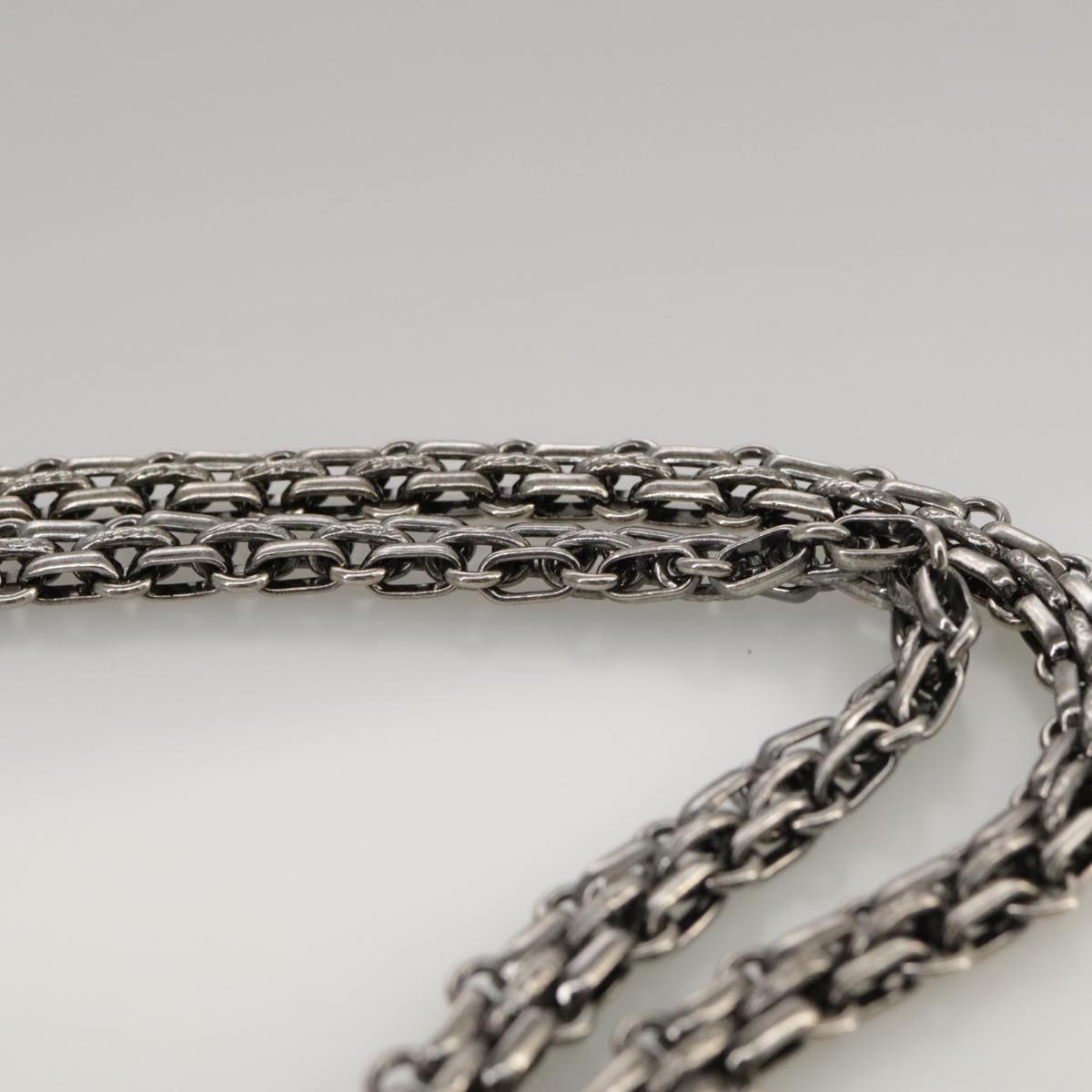 CHANEL Matelasse 25.5 Double Chain Bag Coated leather Silver tone CC PP046