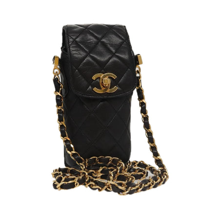 CHANEL Chain Pouch Lamb Skin Black CC PP059