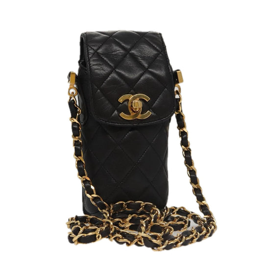CHANEL Chain Pouch Lamb Skin Black CC PP059