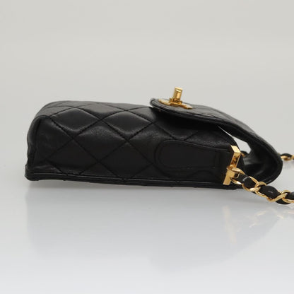 CHANEL Chain Pouch Lamb Skin Black CC PP059