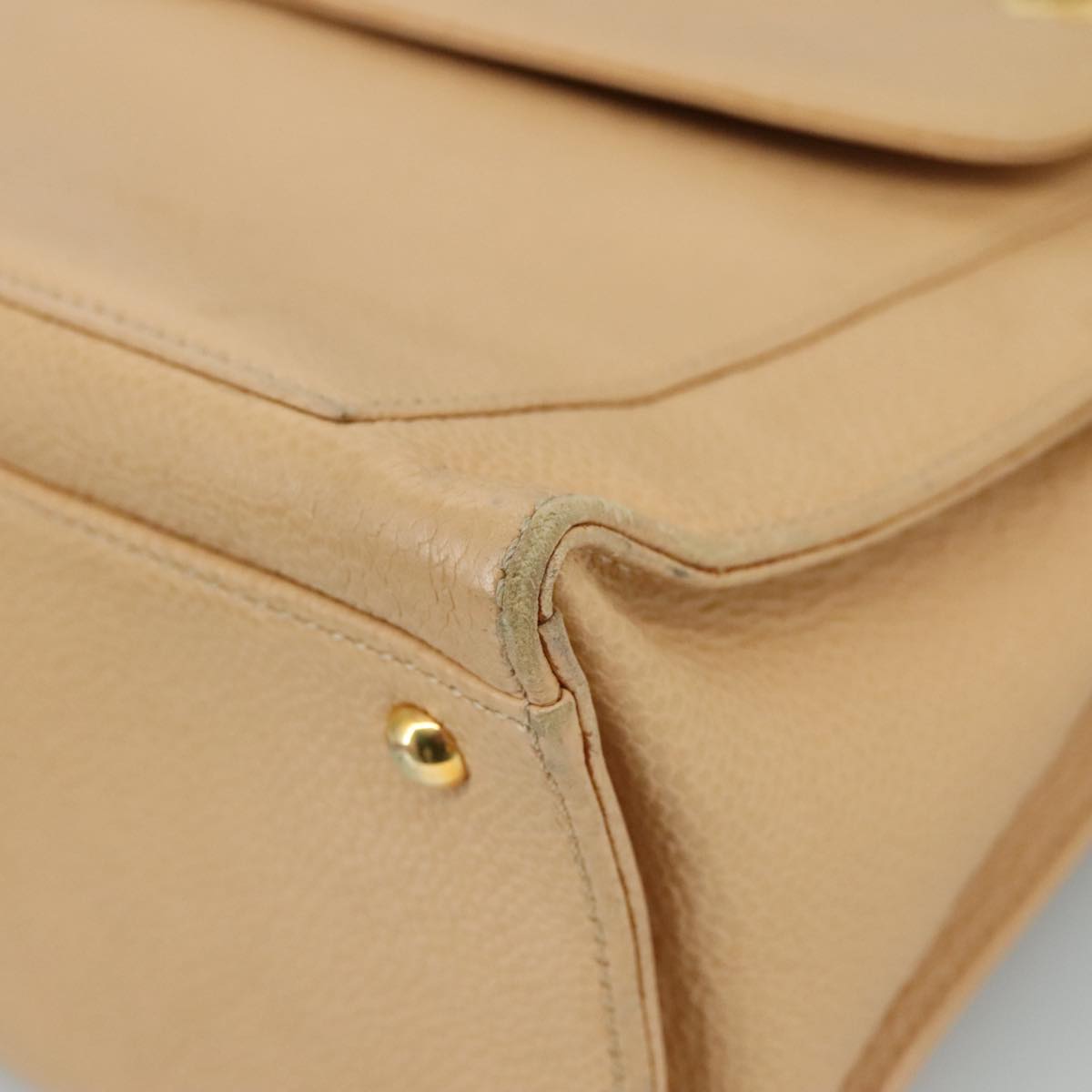 CHANEL Chain Shoulder Bag Caviar Skin Beige Gold CC PP063