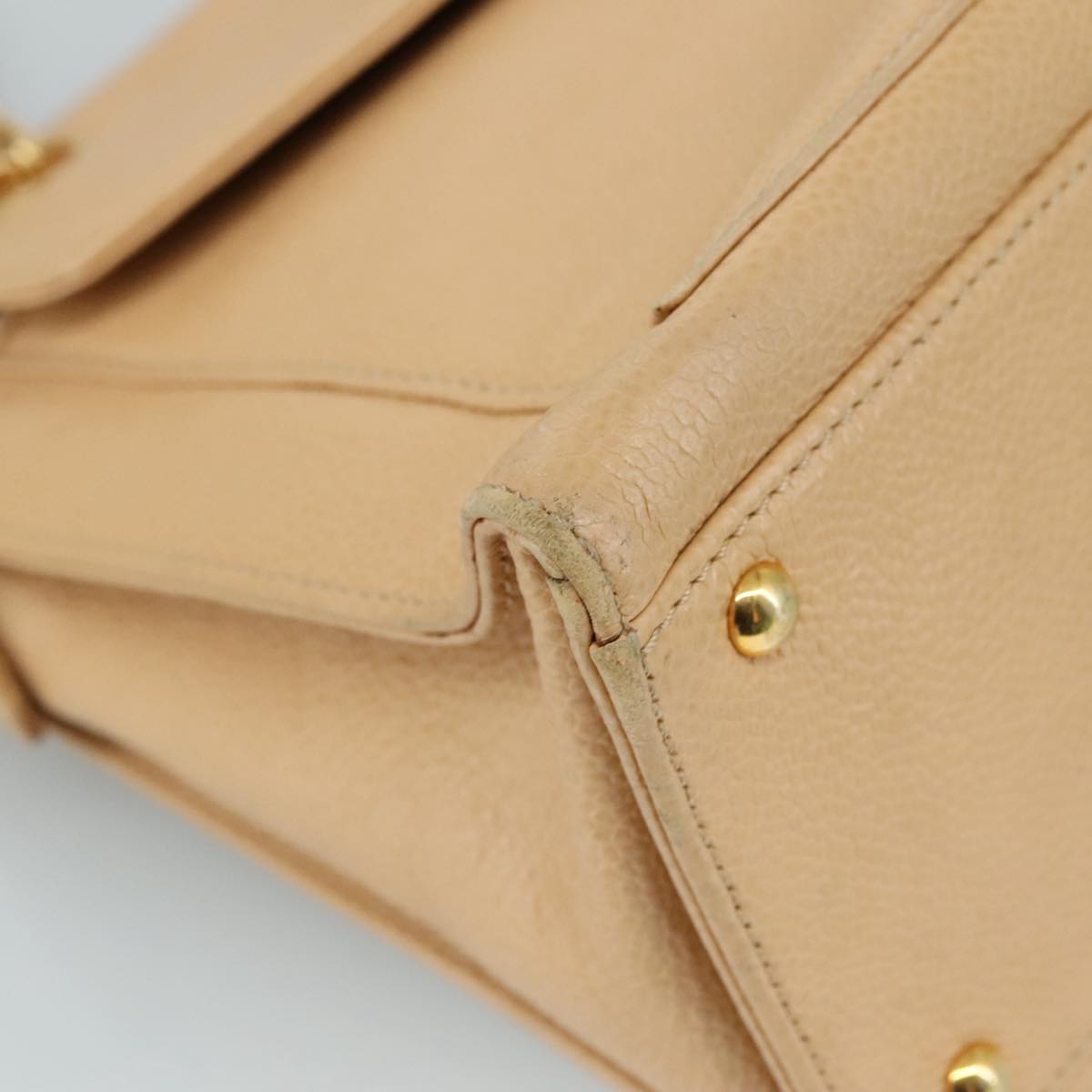 CHANEL Chain Shoulder Bag Caviar Skin Beige Gold CC PP063
