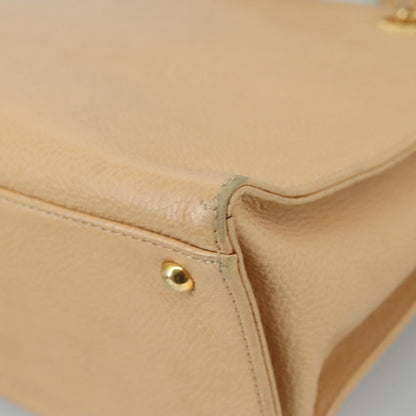 CHANEL Chain Shoulder Bag Caviar Skin Beige Gold CC PP063