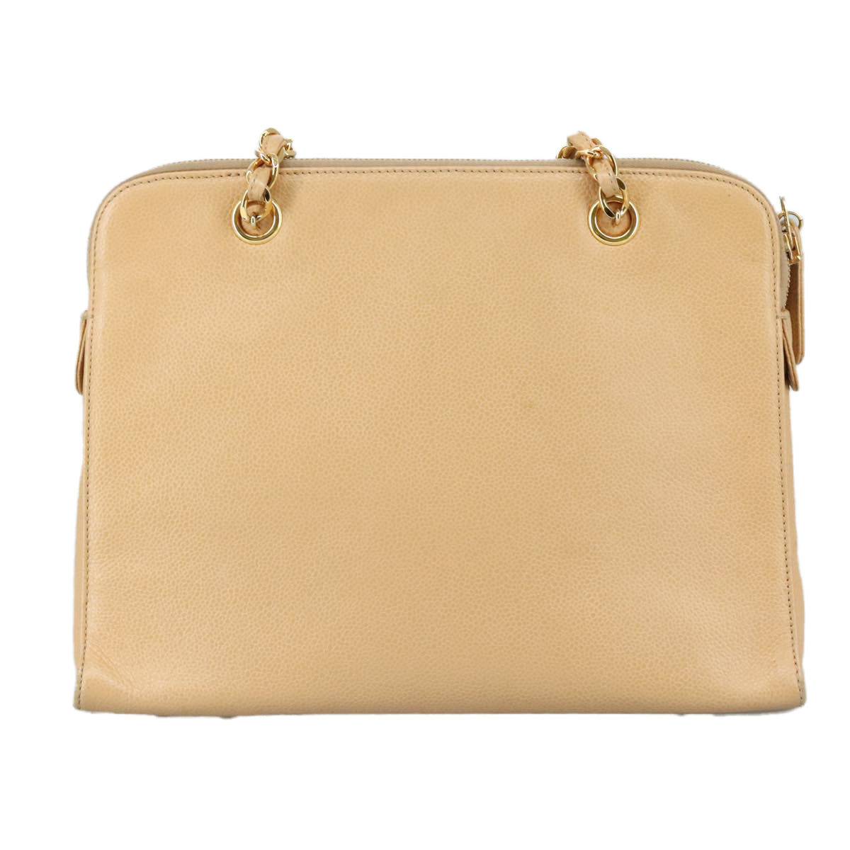 CHANEL Chain Shoulder Bag Caviar Skin Beige Gold CC PP063