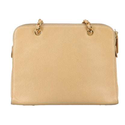 CHANEL Chain Shoulder Bag Caviar Skin Beige Gold CC PP063