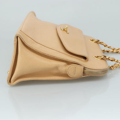 CHANEL Chain Shoulder Bag Caviar Skin Beige Gold CC PP063