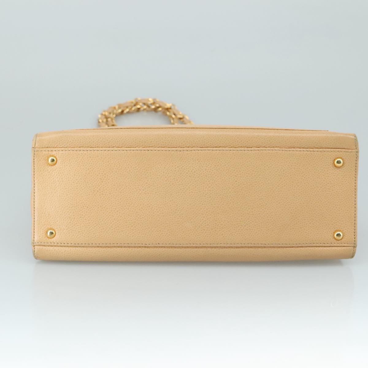 CHANEL Chain Shoulder Bag Caviar Skin Beige Gold CC PP063
