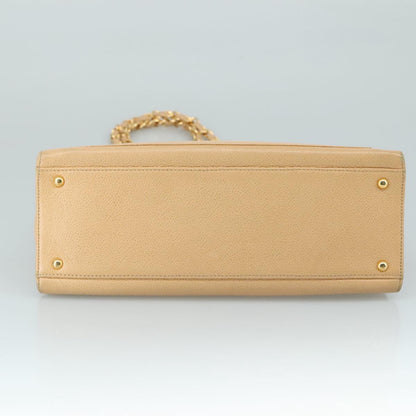 CHANEL Chain Shoulder Bag Caviar Skin Beige Gold CC PP063