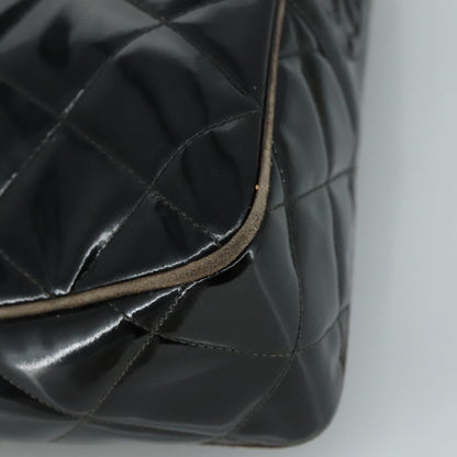 CHANEL Matelasse Shoulder Bag Patent Leather Black Gold CC PP073