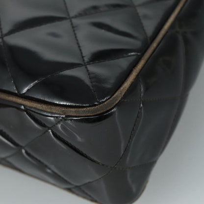 CHANEL Matelasse Shoulder Bag Patent Leather Black Gold CC PP073