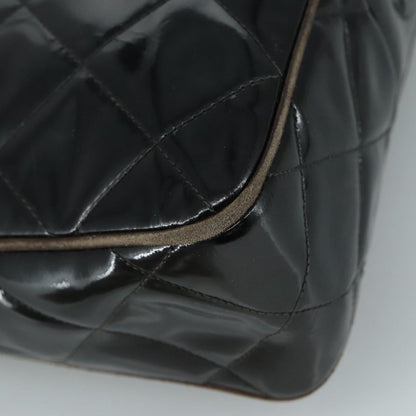 CHANEL Matelasse Shoulder Bag Patent Leather Black Gold CC PP073