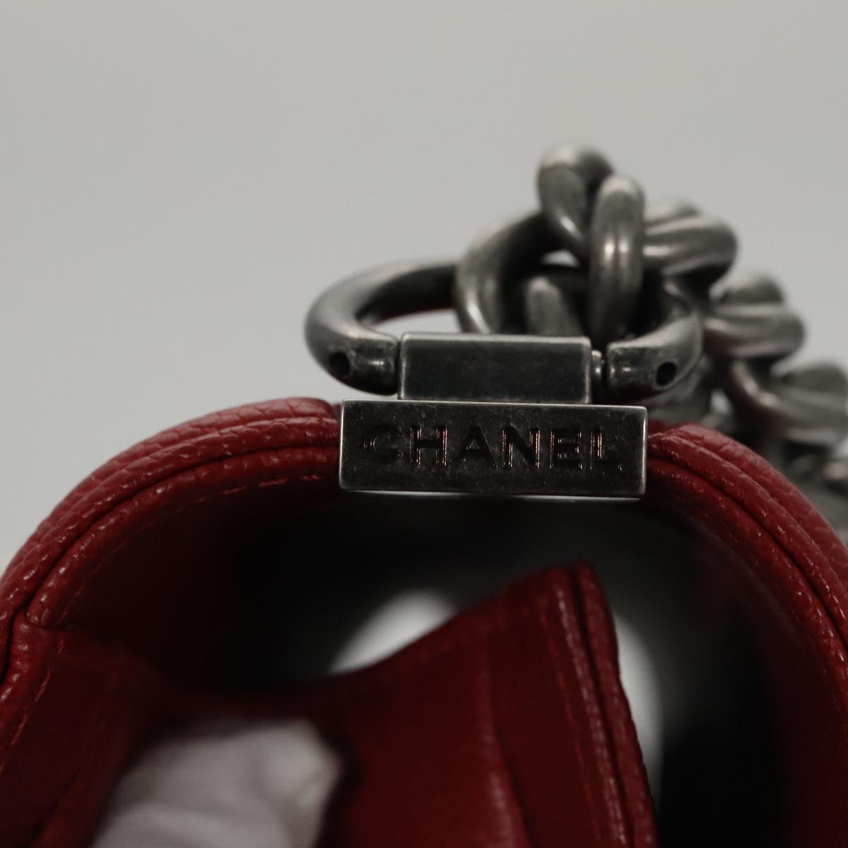 CHANEL Matelasse Chain Shoulder Bag Caviar Skin Red Gold CC PP074
