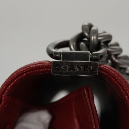 CHANEL Matelasse Chain Shoulder Bag Caviar Skin Red Gold CC PP074
