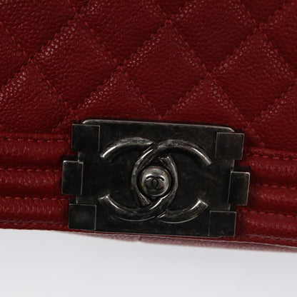 CHANEL Matelasse Chain Shoulder Bag Caviar Skin Red Gold CC PP074