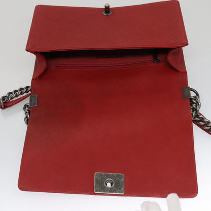 CHANEL Matelasse Chain Shoulder Bag Caviar Skin Red Gold CC PP074