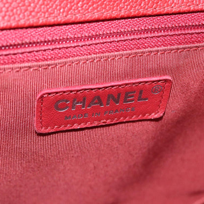 CHANEL Matelasse Chain Shoulder Bag Caviar Skin Red Gold CC PP074