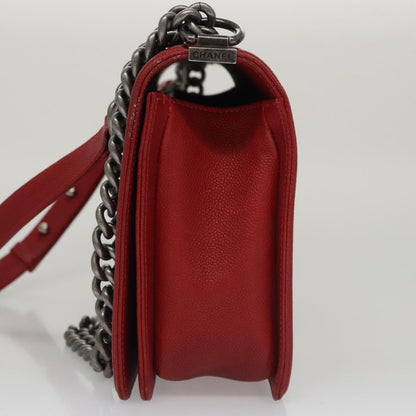 CHANEL Matelasse Chain Shoulder Bag Caviar Skin Red Gold CC PP074