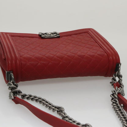 CHANEL Matelasse Chain Shoulder Bag Caviar Skin Red Gold CC PP074
