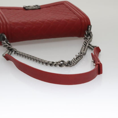 CHANEL Matelasse Chain Shoulder Bag Caviar Skin Red Gold CC PP074