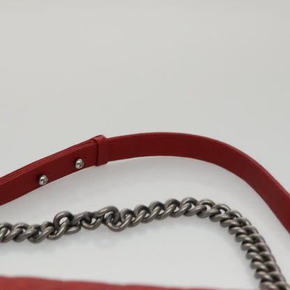 CHANEL Matelasse Chain Shoulder Bag Caviar Skin Red Gold CC PP074