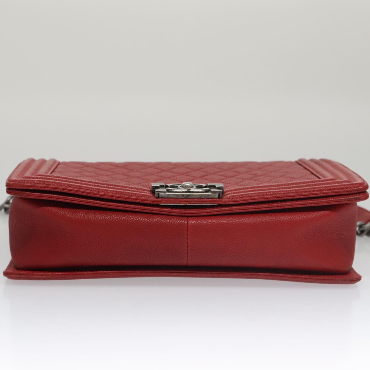 CHANEL Matelasse Chain Shoulder Bag Caviar Skin Red Gold CC PP074
