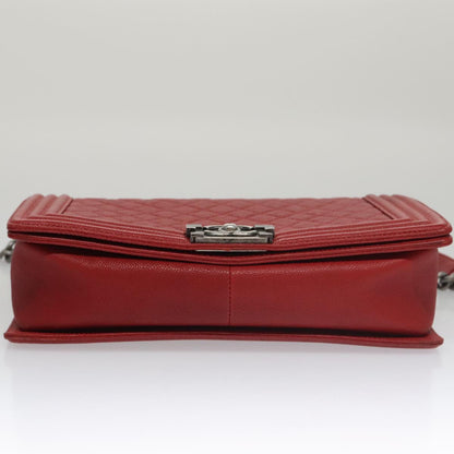 CHANEL Matelasse Chain Shoulder Bag Caviar Skin Red Gold CC PP074