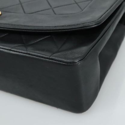 CHANEL Matelasse Chain Shoulder Bag Lamb Skin Black Gold CC PP075