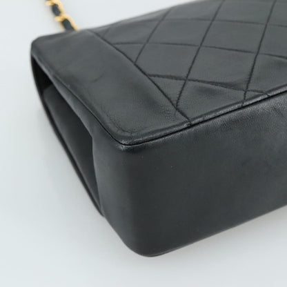 CHANEL Matelasse Chain Shoulder Bag Lamb Skin Black Gold CC PP075