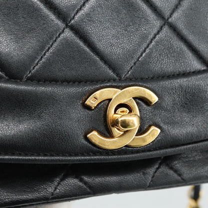 CHANEL Matelasse Chain Shoulder Bag Lamb Skin Black Gold CC PP075