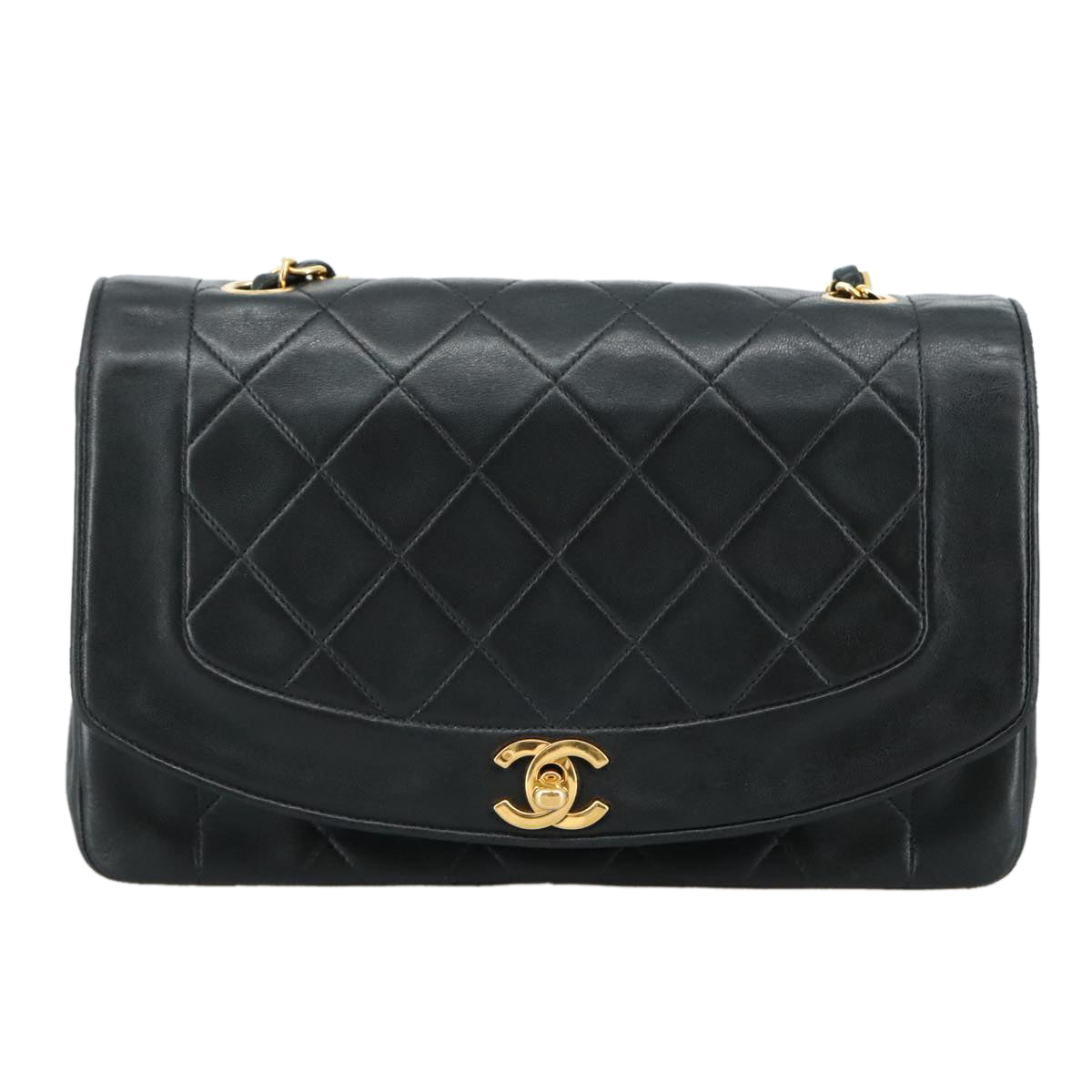 CHANEL Matelasse Chain Shoulder Bag Lamb Skin Black Gold CC PP075